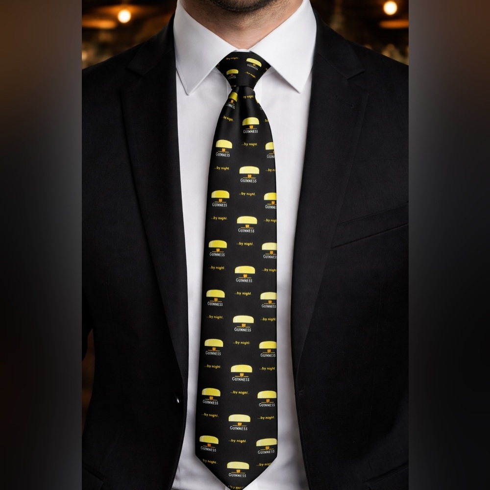 Guinness Pint Glass Novelty Tie Black Beer Theme Official Merchandise Bar Pub